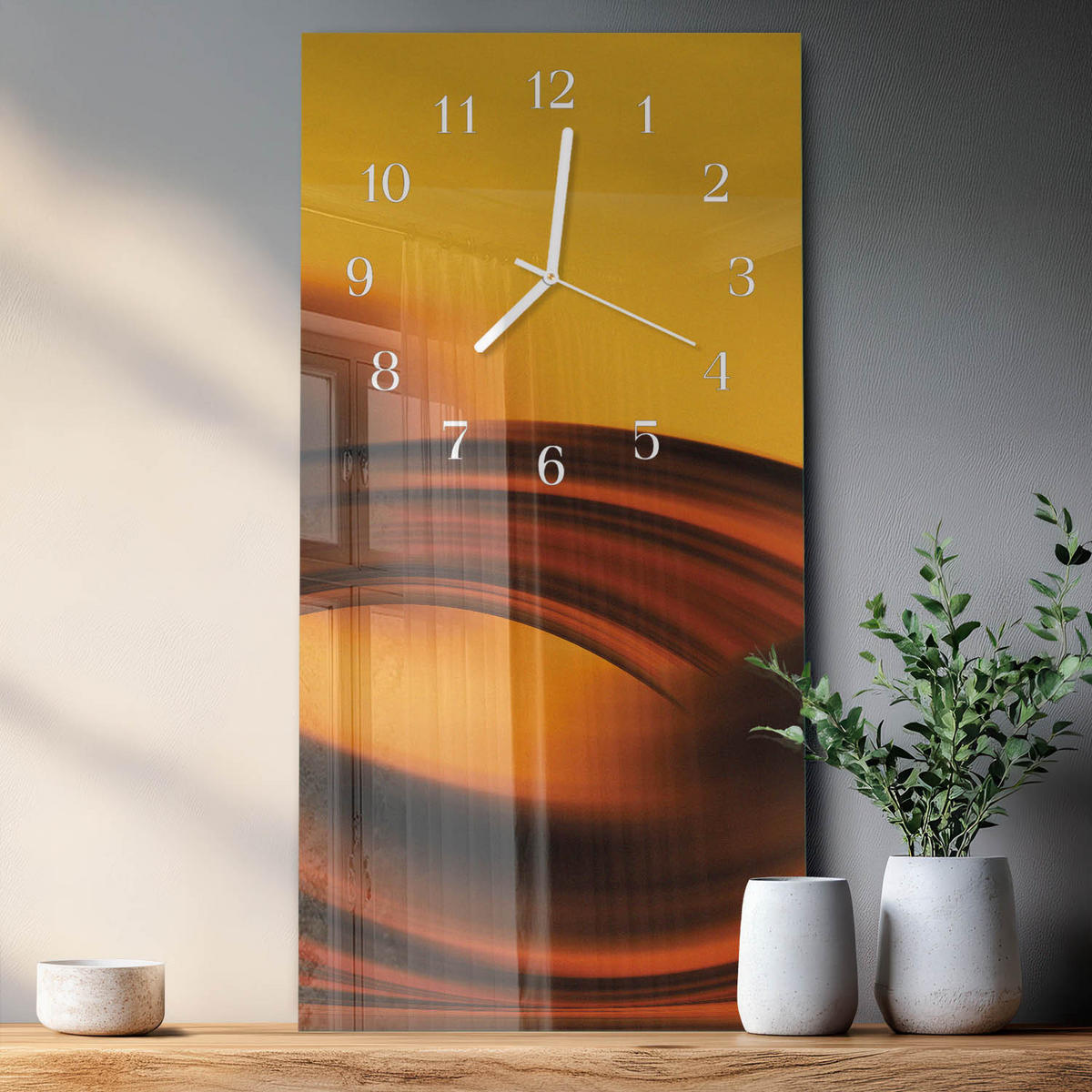 WANDUHR 30x60 cm - Stein - Orange, Glas (30/60/0.4cm) - TULUP