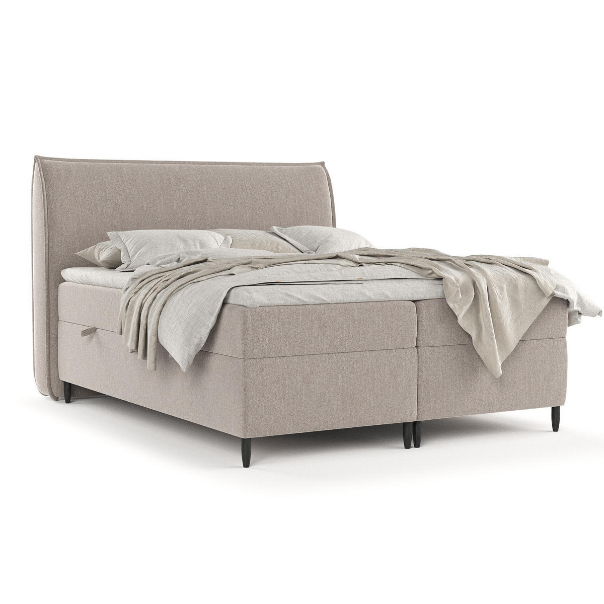 BOXBETT Corvus Hellbraun 140/200 cm mit Taschenmatratze und Topper - Hellbraun/Schwarz, Holz/Holzwerkstoff (140/200cm) - Maison de Reve