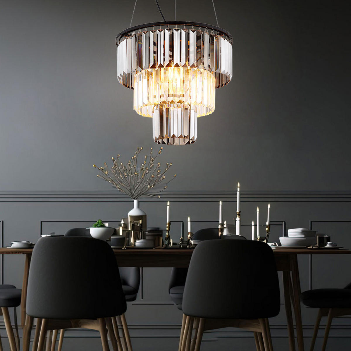 LED HÄNGELEUCHTE Metall Kristalloptik Schwarz - Schwarz, Glas (40/40/120cm) - Globo Lighting