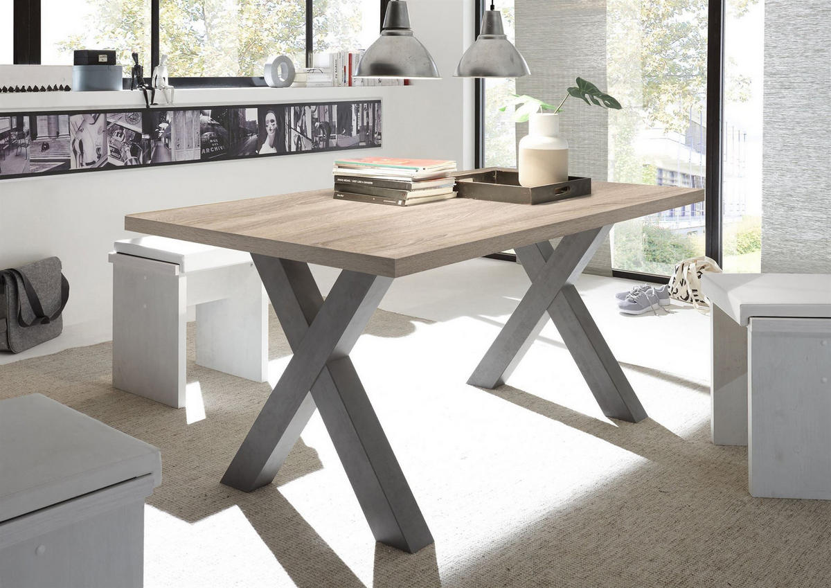 ESSZIMMERTISCH Eike 4 160 x 90 x 75 Esstisch Graphit/Eiche Sägerau - Braun, Holz (160/90/75cm) - 58aufmkessel