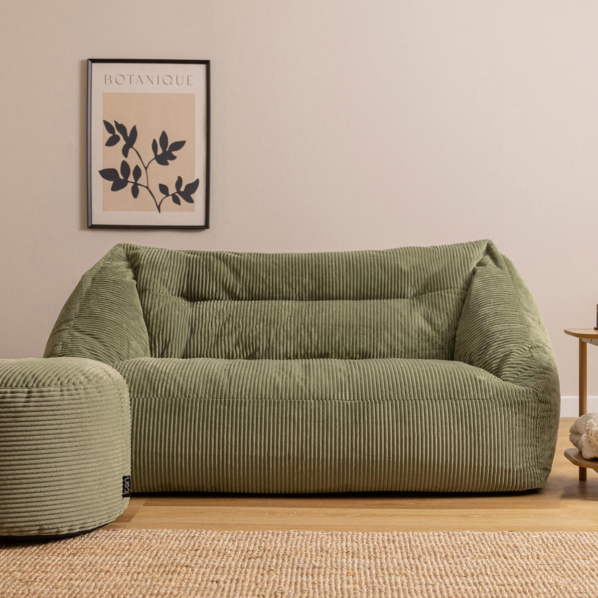 SITZSACK Sofa mit rundem Hocker - Salbeigrün, Textil (160/70/93cm) - icon