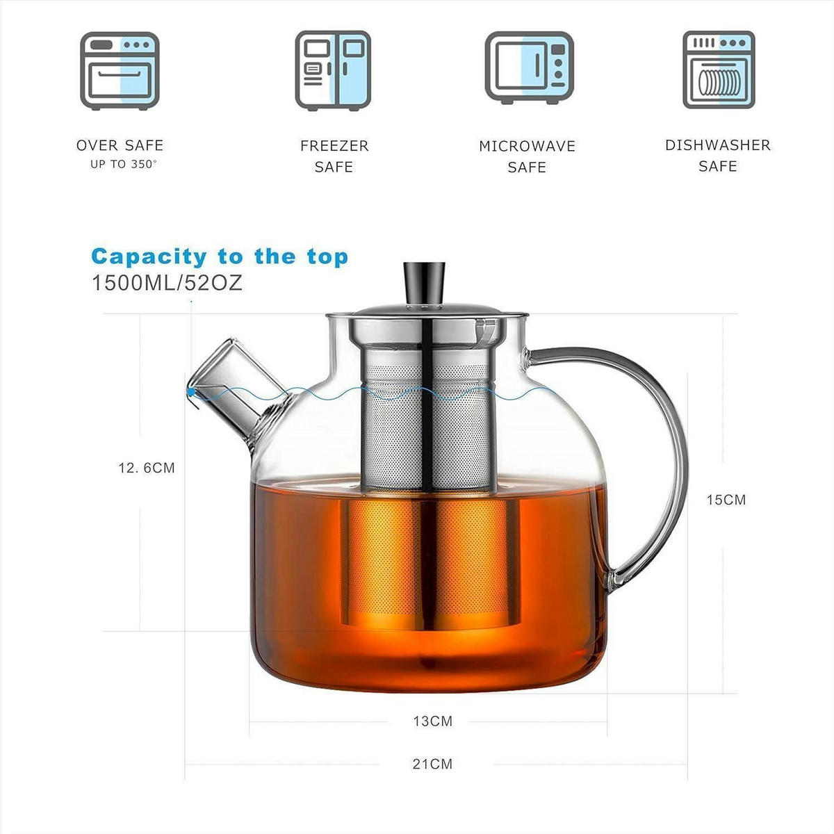 TEEKANNE Glas 1500ml mit Infuser - Transparent, Glas (21/21cm)