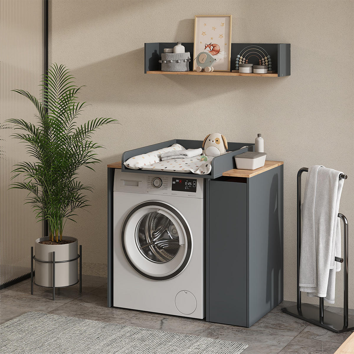 SKŘÍŇKA NA PRAČKU Viktor Antracit/zlatý dub - medově dubová/antracitová, kompozitní dřevo (93.6/88.2/60.3cm) - Vicco