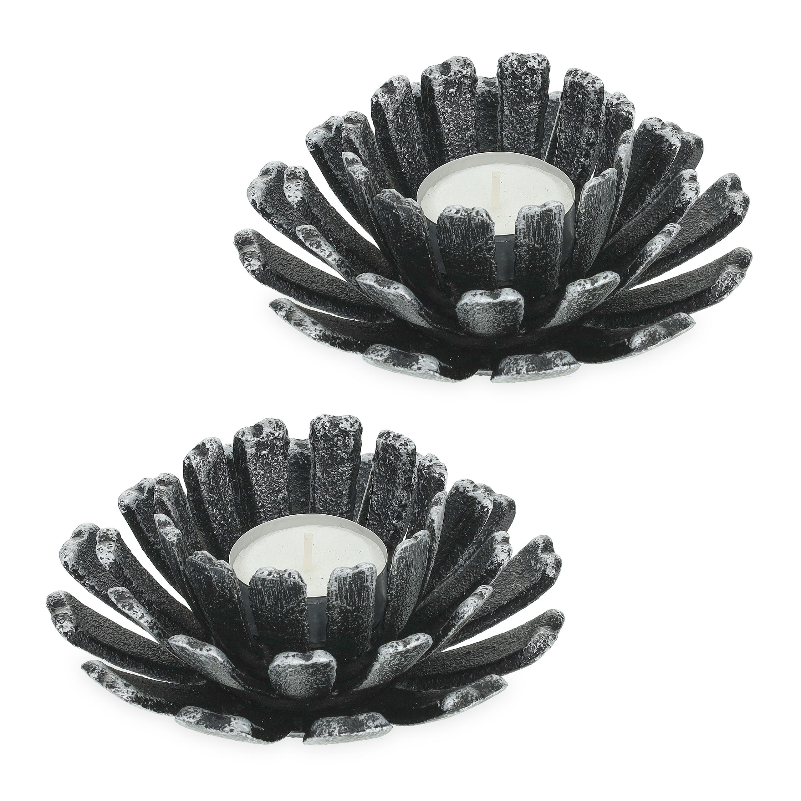 2xTEELICHTHALTER - Silberfarben, Metall (6cm) - Relaxdays