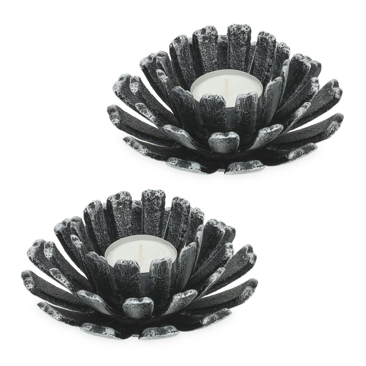 2xTEELICHTHALTER - Silberfarben, Metall (6cm) - Relaxdays