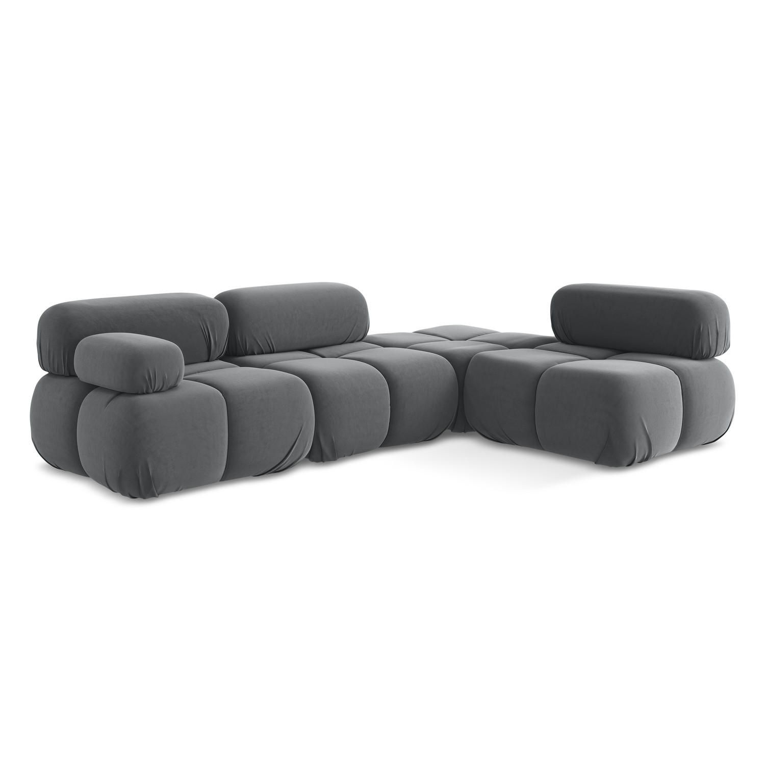 ECKSOFA Rechts Samt Stoff Grau - Dunkelgrau/Schwarz, Kunststoff/Textil (285/190cm) - LaMiaSofa
