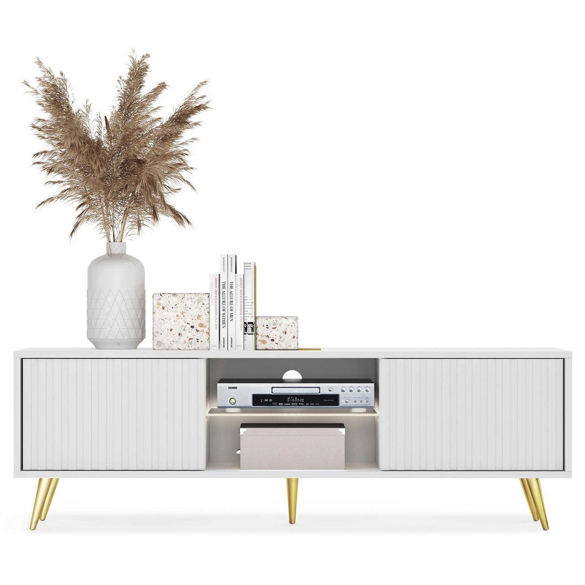 TV-ELEMENT Rikke Eiche / Grau 135/43/32 cm - Goldfarben/Weiß, Holzwerkstoff/Metall (135/43/31.6cm) - Selsey