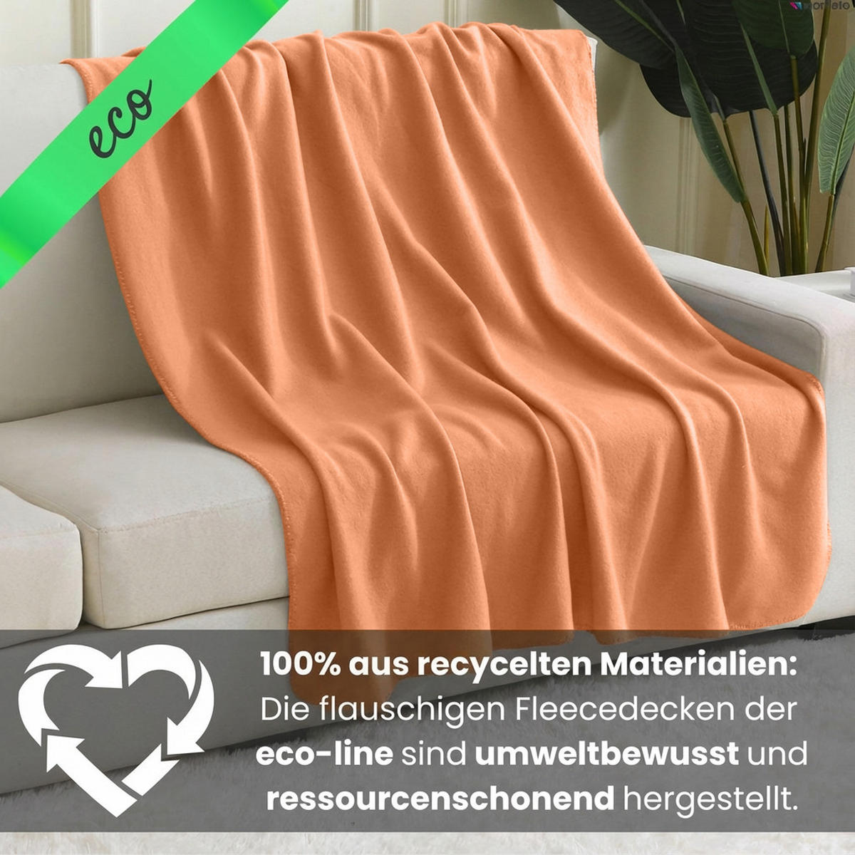 2ER Set Fleecedecken 130x160 eco-line aus 100% recyceltem Material orange - Orange, Textil (130/160cm) - wometo