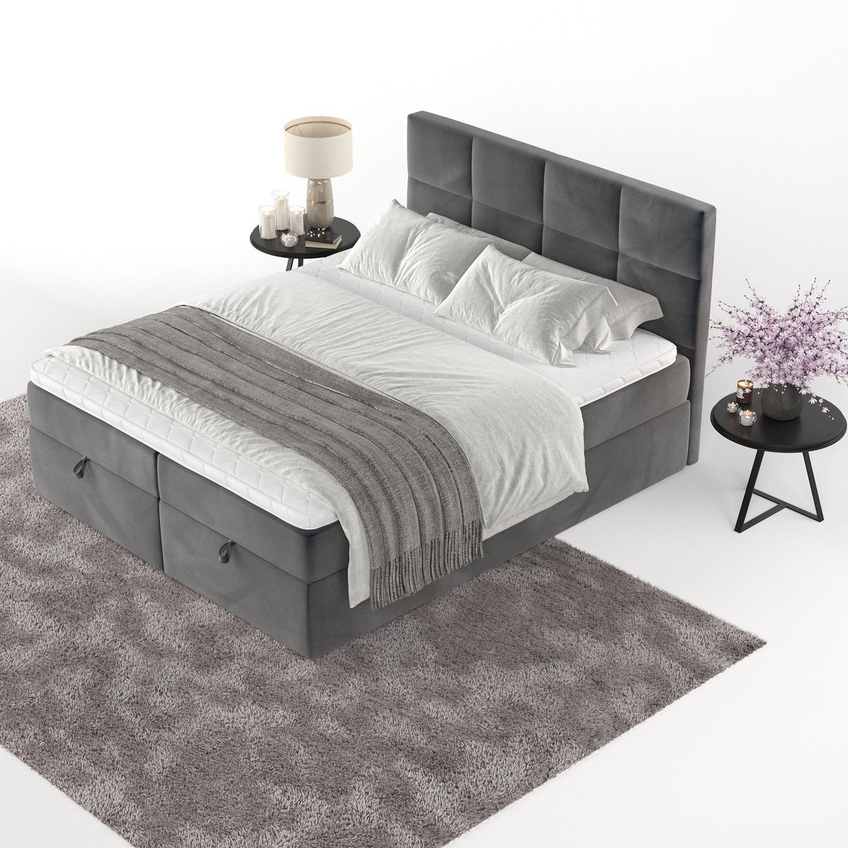 BOXBETT Velto 180/200 cm Anthrazit im Paros Stoff - Anthrazit/Schwarz, Holz/Holzwerkstoff (180/200cm) - AltaBeds