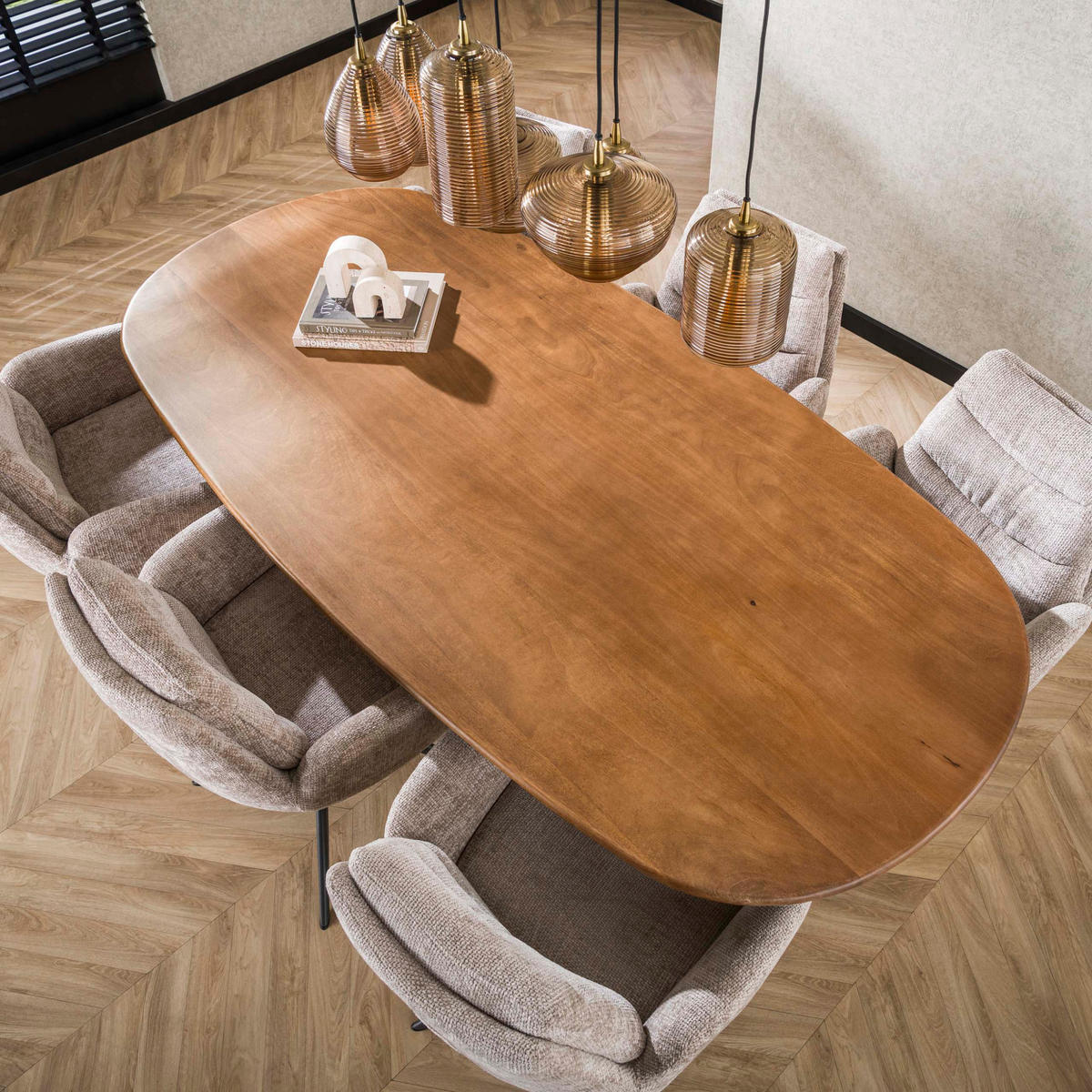 ESSTISCH CLIFF SABBIA GRANDE Dänisch-Ovaler Massivholztisch Mango mit Ovalrohr-Gestell 215 cm - Sandfarben, Holz (215/105/76cm) - alesvelt