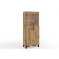 VITRINE Vanessa V 80cm mit Glastür und Holzbeine, artisan, schwarz - Schwarz/Eiche Artisan, Holz (80/193/40cm) - Margaret Hadas24