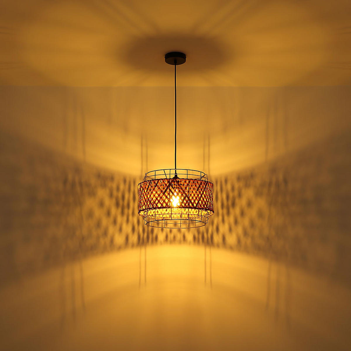 LED HÄNGELEUCHTE Bambusgeflecht Schwarz - Schwarz, Holz (35/35/120cm)