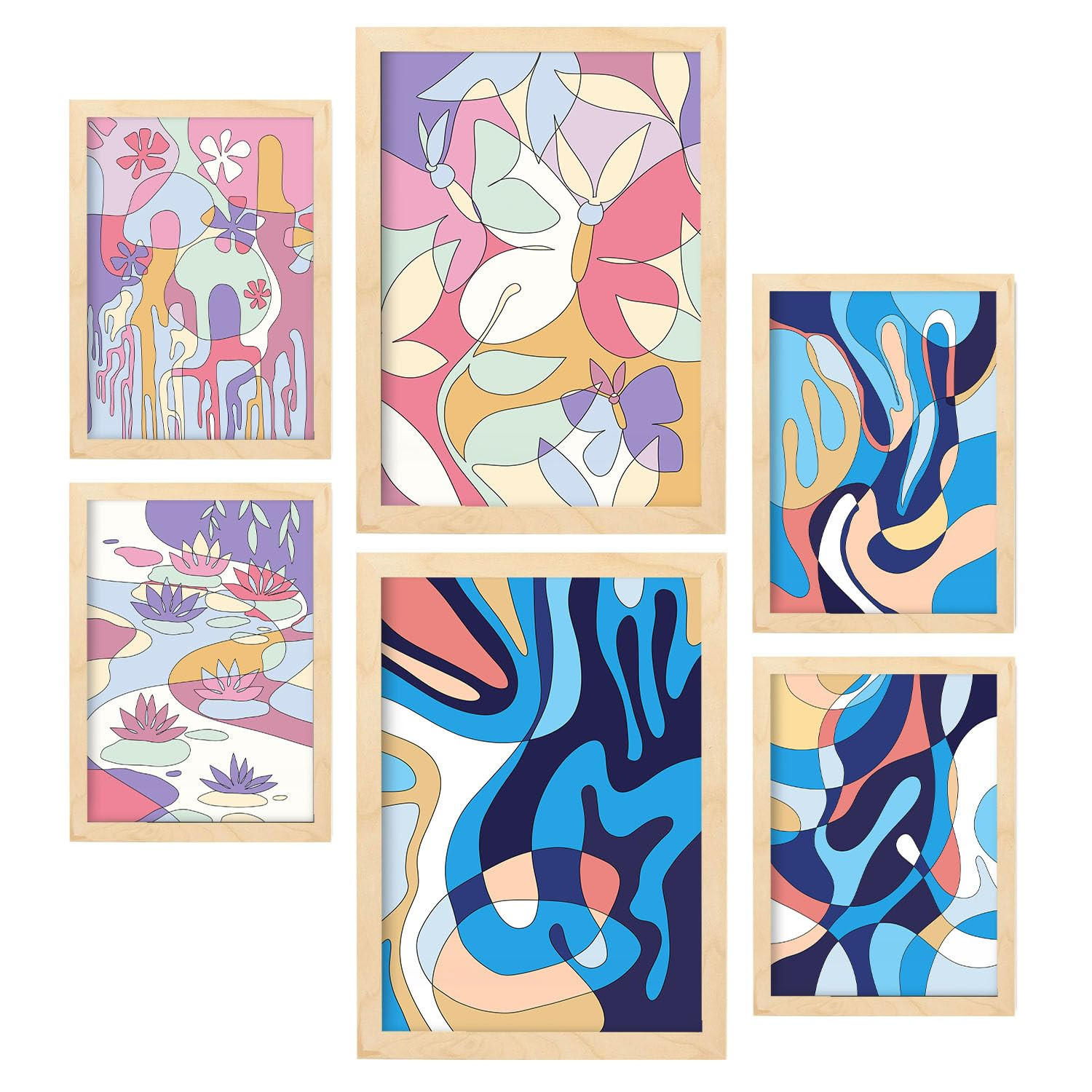 POSTER Set Mit 6 Ethischer Stil Abstrakt Größe A3 & A4 Rahmen aus hellem Holz - Beige, Papier (29.7/1cm) - Nacnic