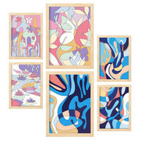 POSTER Set Mit 6 Ethischer Stil Abstrakt Größe A3 & A4 Rahmen aus hellem Holz - Beige, Papier (29.7/1cm) - Nacnic