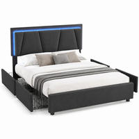 POLSTERBETT mit LED und 4 Schubladen 160x200 cm Grau - Grau, Holz (160/200cm) - Meubliv