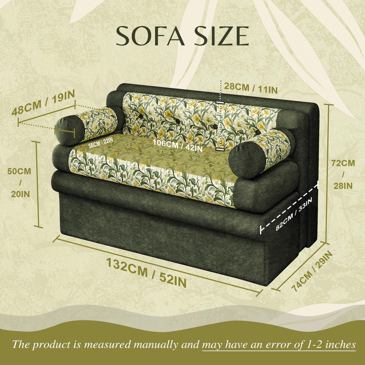 SOFA mit Blumendekor 132x72x48 cm - Grün, Textil (132/72/82cm) - Vercart