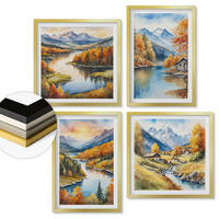 WANDBILDER 4er Set - 50x50 cm & 40x60 cm Goldrahmen - Herbstliche Berge, Flusshütte - Goldfarben, Kunststoff (50/50cm) - ArtPrintCave