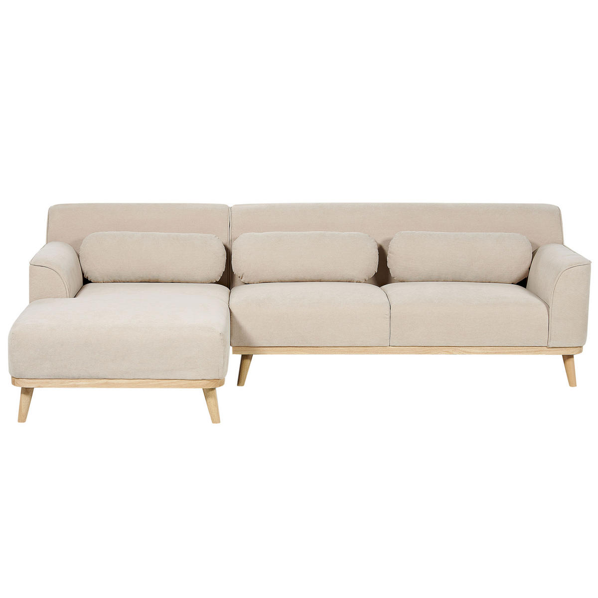 3-SITZER-ECKSOFA Cord hellbeige linksseitig Simos - Hellbraun/Beige, Textil (264/159cm) - Beliani