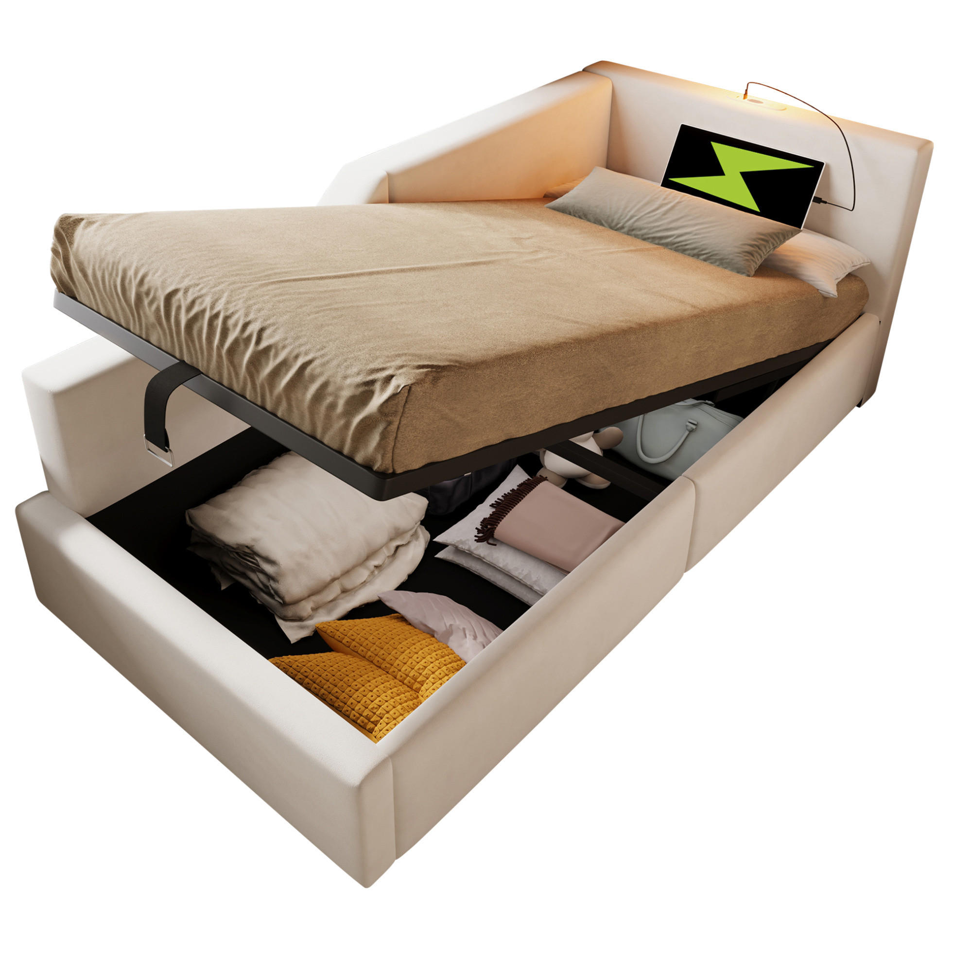 POLSTERBETT 90/200 cm Beige aus Samt mit Stauraum - Beige, Textil (90/200cm) - OKMYHOME