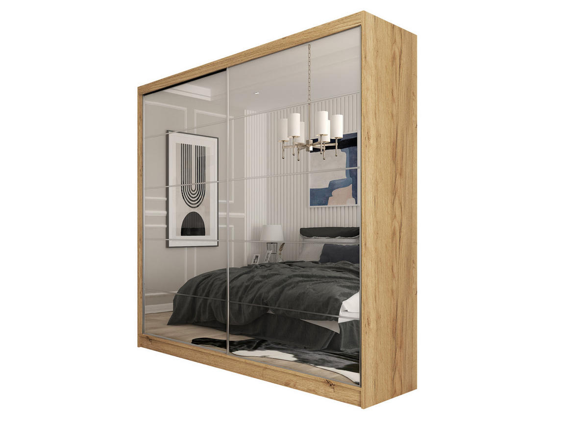 SCHWEBETÜRENSCHRANK FIORELLA 200/216/61 cm 2-türig mit Spiegel Eiche Artisan - Eiche Artisan, Holzwerkstoff (200/216/61cm) - MASSENO