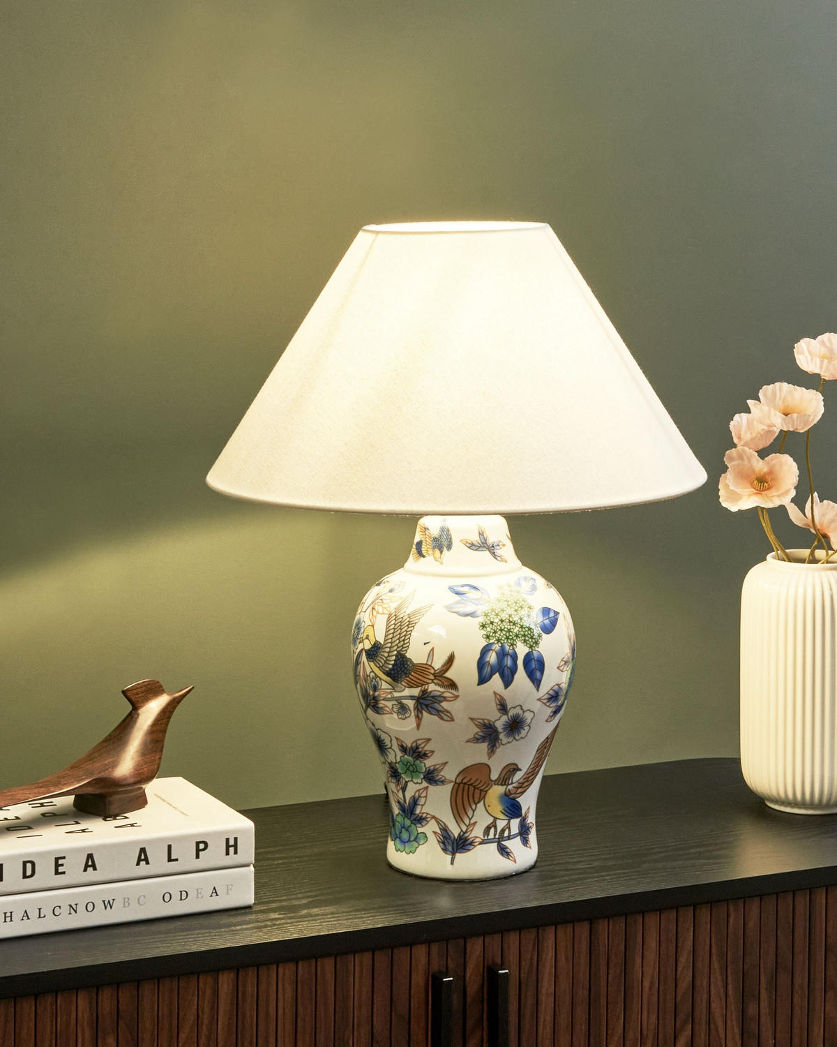 TISCHLAMPE Porzellan Weiß/Blau Moraca - Blau/Weiß, Keramik (40/40/53cm) - Beliani