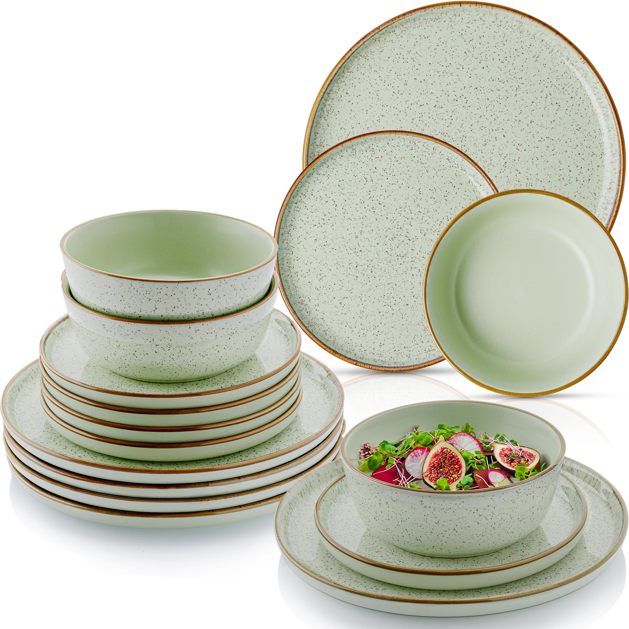 TAFELSERVICE RIO MINZE - 18 teilig aus Steingut - Salbeigrün, Stein (27/6.6/27cm) - Sänger