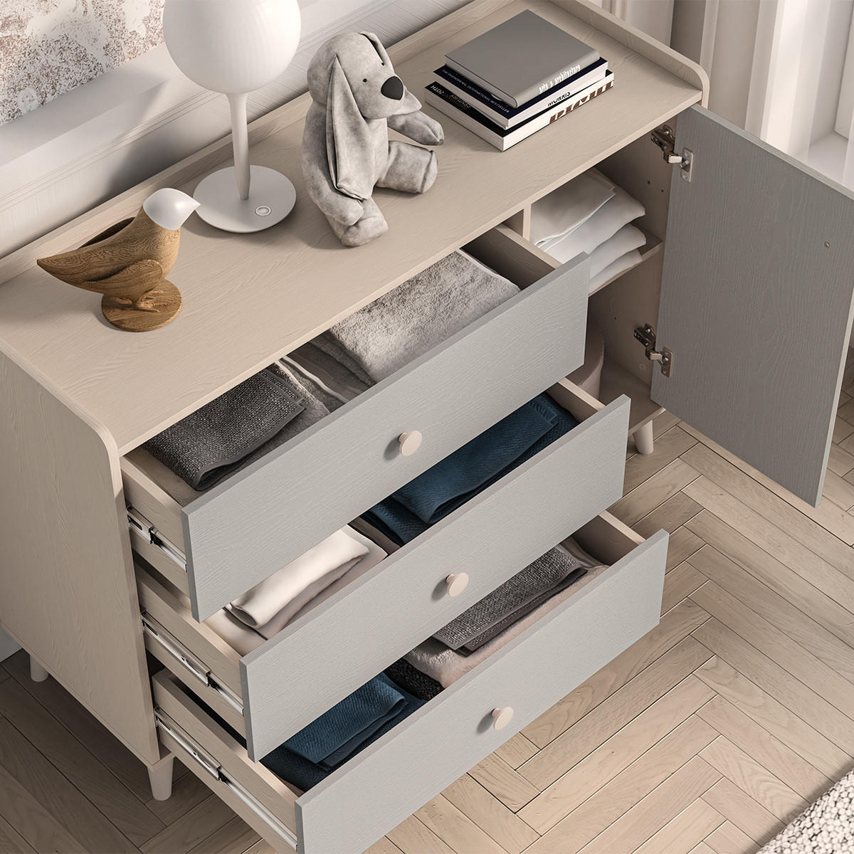 DĚTSKÁ KOMODA Alycia Béžová - Šedá - Efekt dřeva - šedá, dřevo (120/85/40cm) - Petits-meubles