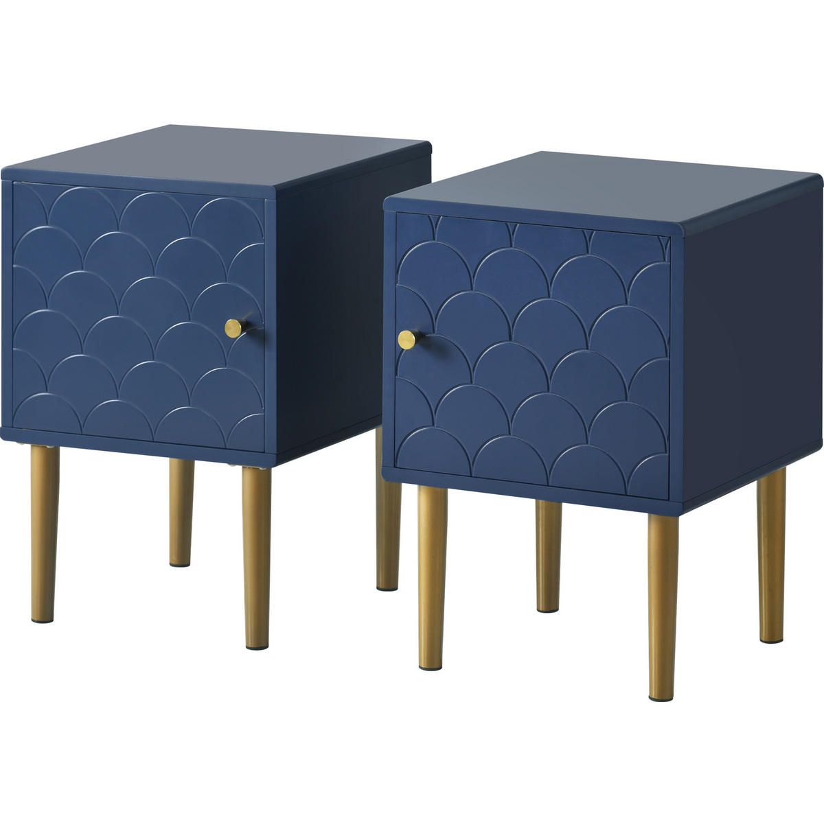 NACHTTISCH-SET aus Holzwerkstoff 35x35x50 cm Marineblau mit Schublade und Fischschuppenmuster - Dunkelblau, Holzwerkstoff (35/46/35cm) - Modfu