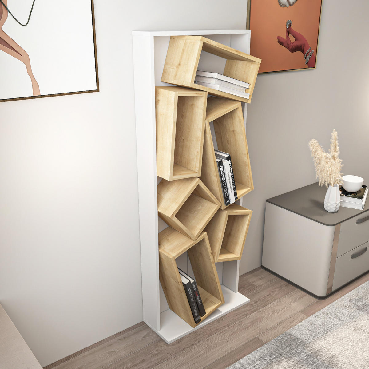 BÜCHERREGAL Carmen Weiss Eiche - Eichefarben/Weiß, Holzwerkstoff (24/153/60cm) - Decorotika