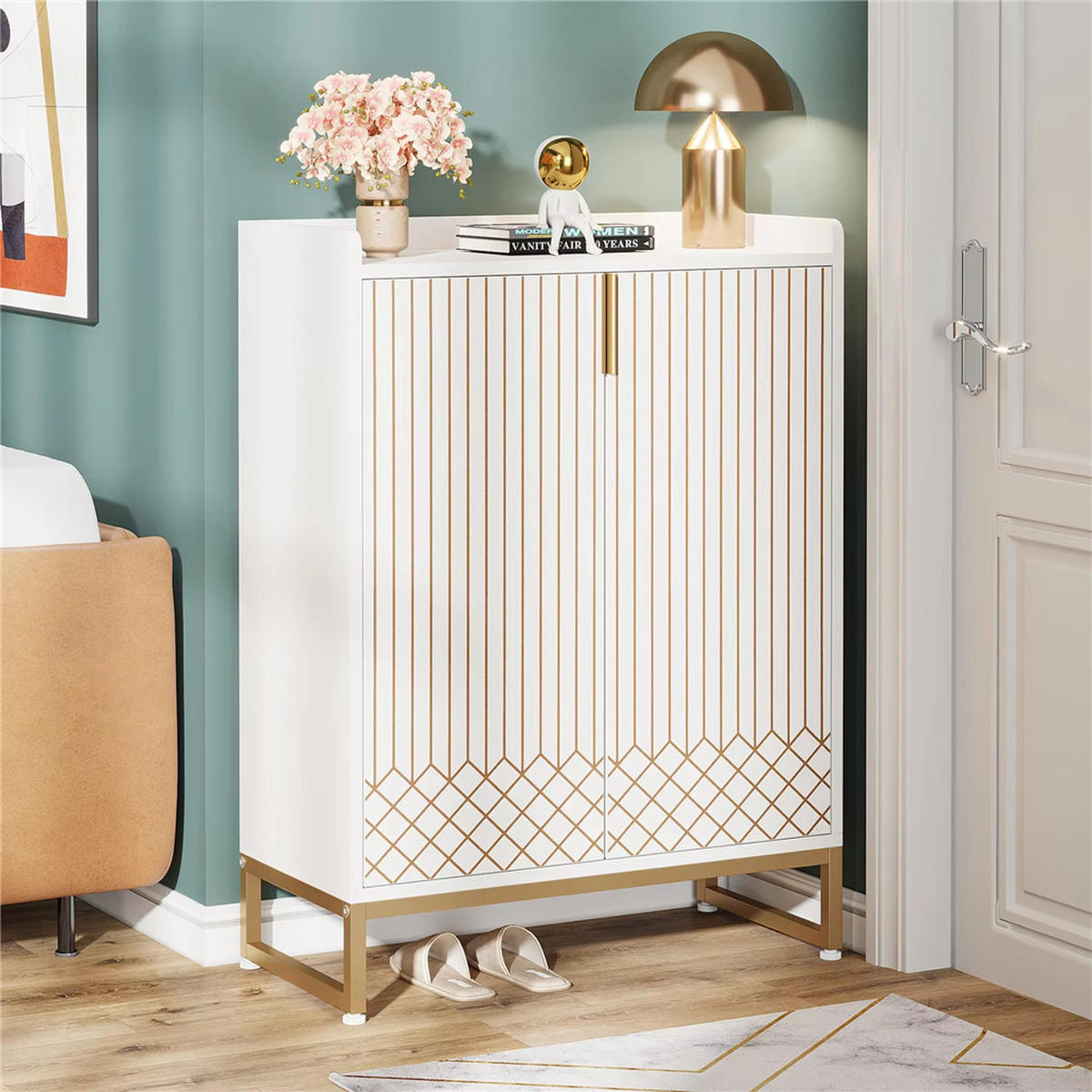 SCHUHSCHRANK Weiß mit Türen 5-stufig Holz - Weiß, Holz (75/105/35cm) - Kaket