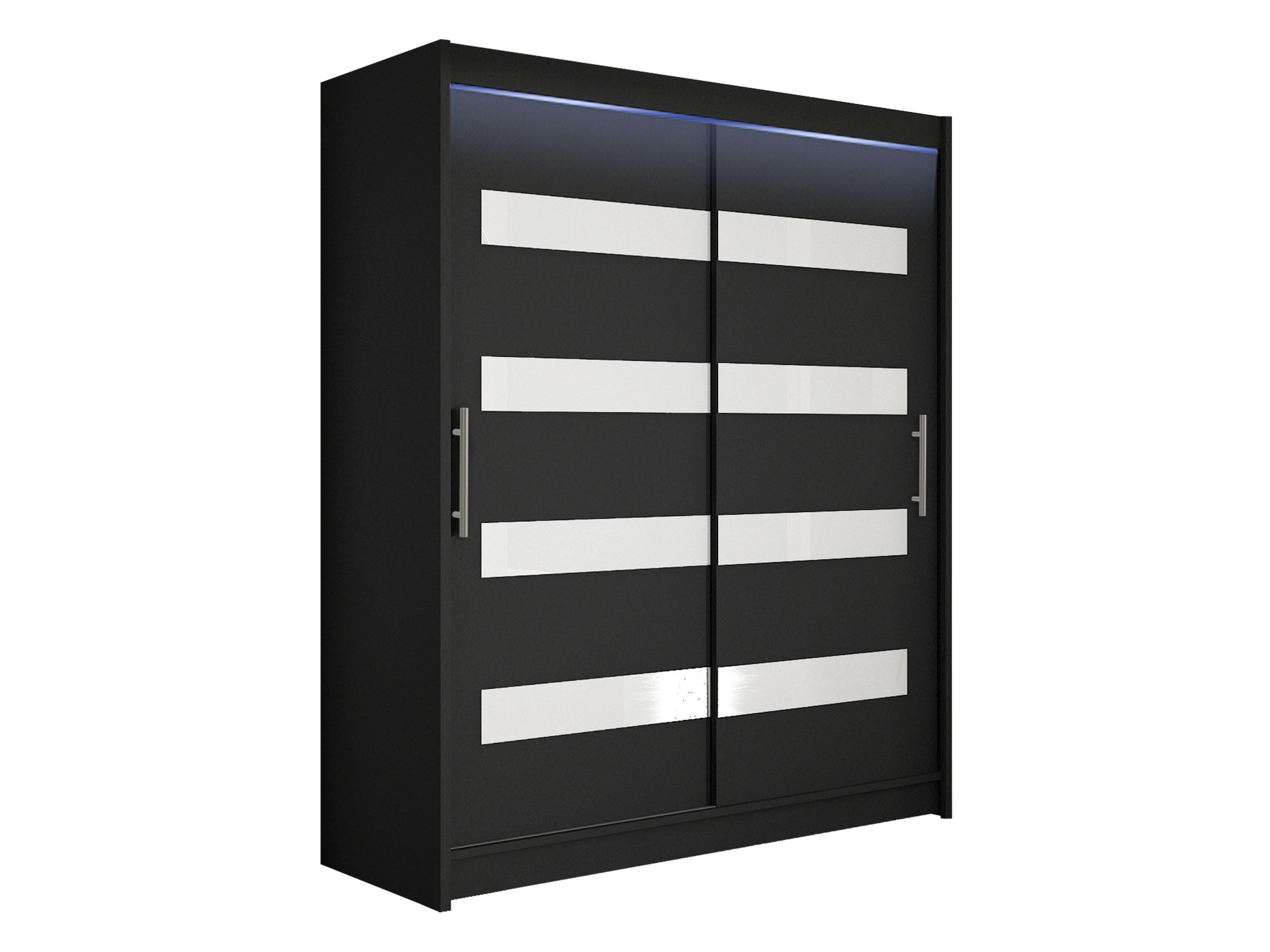 SCHWEBETÜRENSCHRANK Westa IV, mit RGB LED Beleuchtung - Silberfarben/Schwarz, Holzwerkstoff/Metall (150/200/58cm) - MIRJAN24