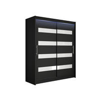 SCHWEBETÜRENSCHRANK Westa IV, mit RGB LED Beleuchtung - Silberfarben/Schwarz, Holzwerkstoff/Metall (150/200/58cm) - MIRJAN24