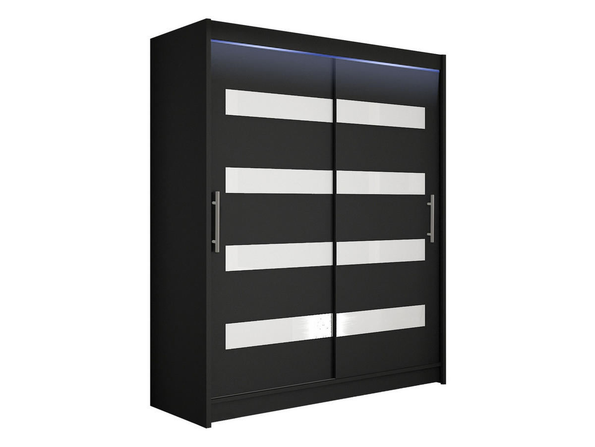 SCHWEBETÜRENSCHRANK Westa IV, mit RGB LED Beleuchtung - Silberfarben/Schwarz, Holzwerkstoff/Metall (150/200/58cm) - MIRJAN24