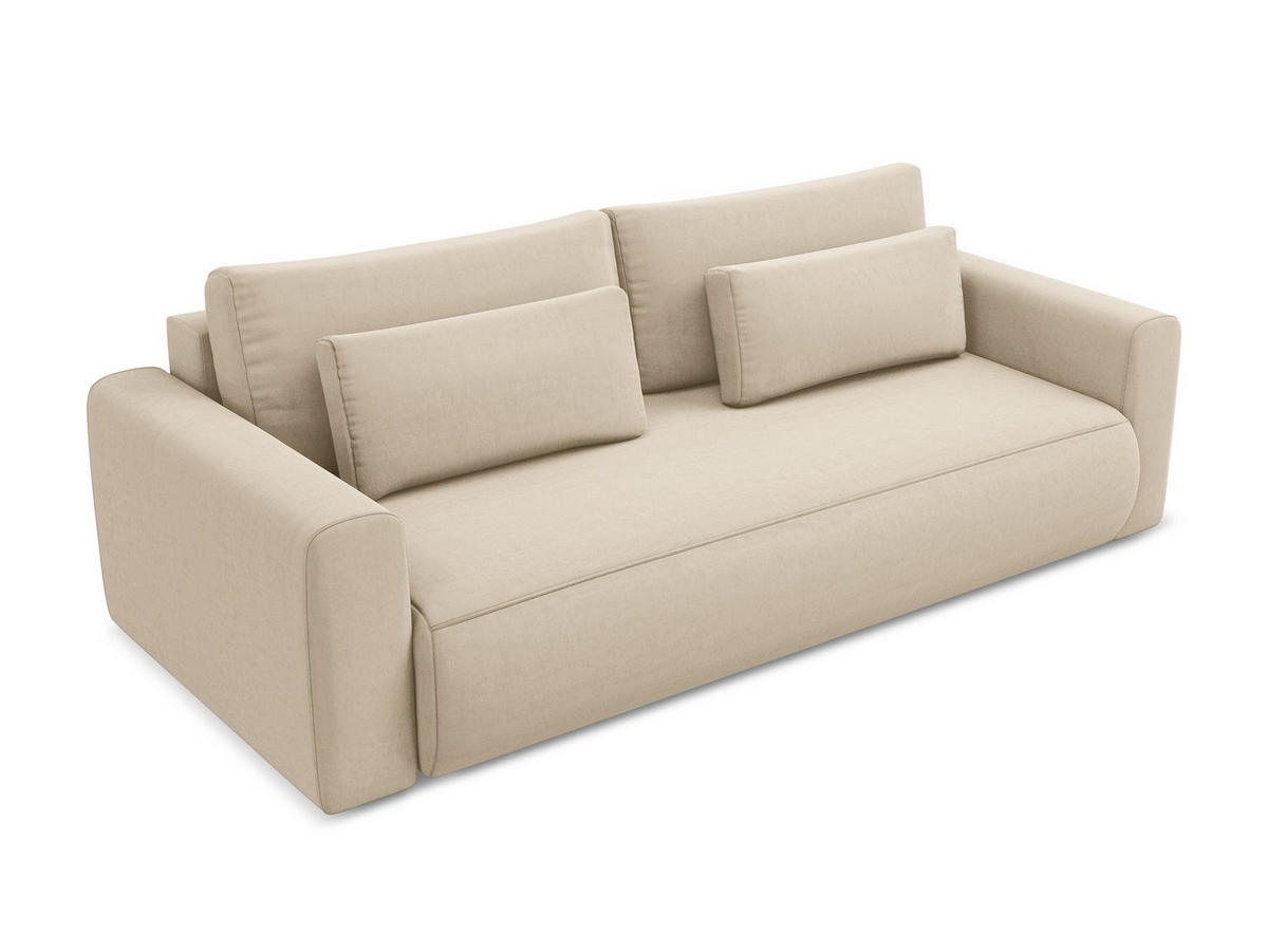 3-SITZER SOFA mit Schlaffunktion Samt Stoff Beige - Beige/Creme, Kunststoff/Textil (238/82/105cm) - Makamii