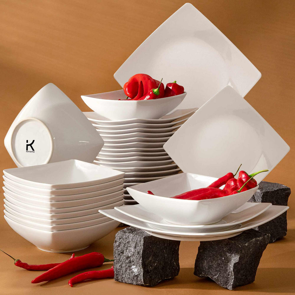 TAFELSERVICE EPIRI 12 Personen 36-tlg - Weiß, Keramik (25/2/25cm) - KONSIMO®