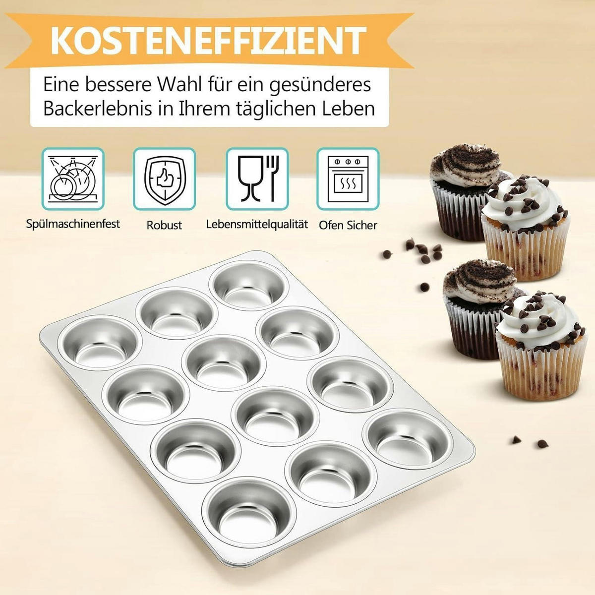 MUFFINBACKFORM Edelstahl für 12 Muffins - Silberfarben, Metall (26.5/3/35cm)