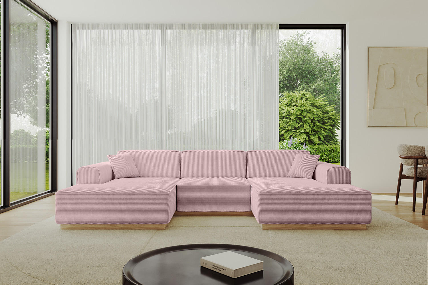 WOHNLANDSCHAFT IREA-U1-v2 - 297x165x81 cm Rosa - Rosa, Holzwerkstoff/Textil (297/81/165cm) - ALTDECOR