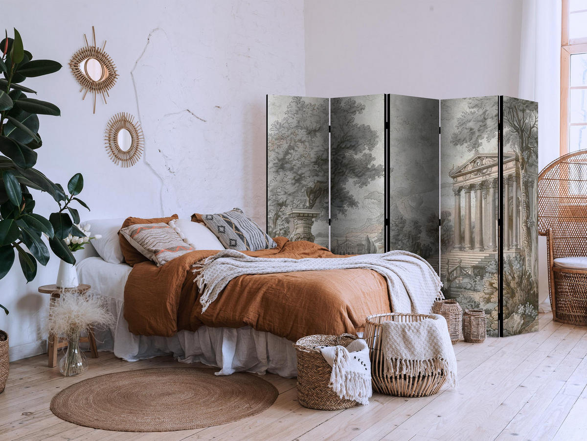 PARAVÁN Obojstranný 5-dielny 225x172 cm Grécky Chrám - viacfarebná, drevo/textil (225/172/3cm) - Muralo