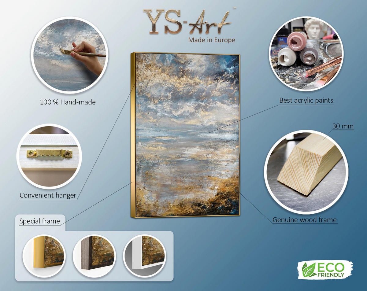 GEMÄLDE Stille Morgendämmerung Schattenfugenrahmen Gold 120x80 cm - Goldfarben, Holz (120/80cm) - YS-art gallery