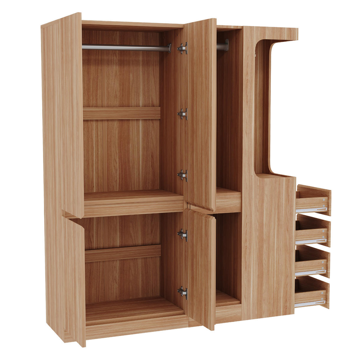 KLEIDERSCHRANK 140x40x170cm Schubladen Stauraum Holz Rechts - Naturfarben, Holz (140/170/40cm) - FLIEKS