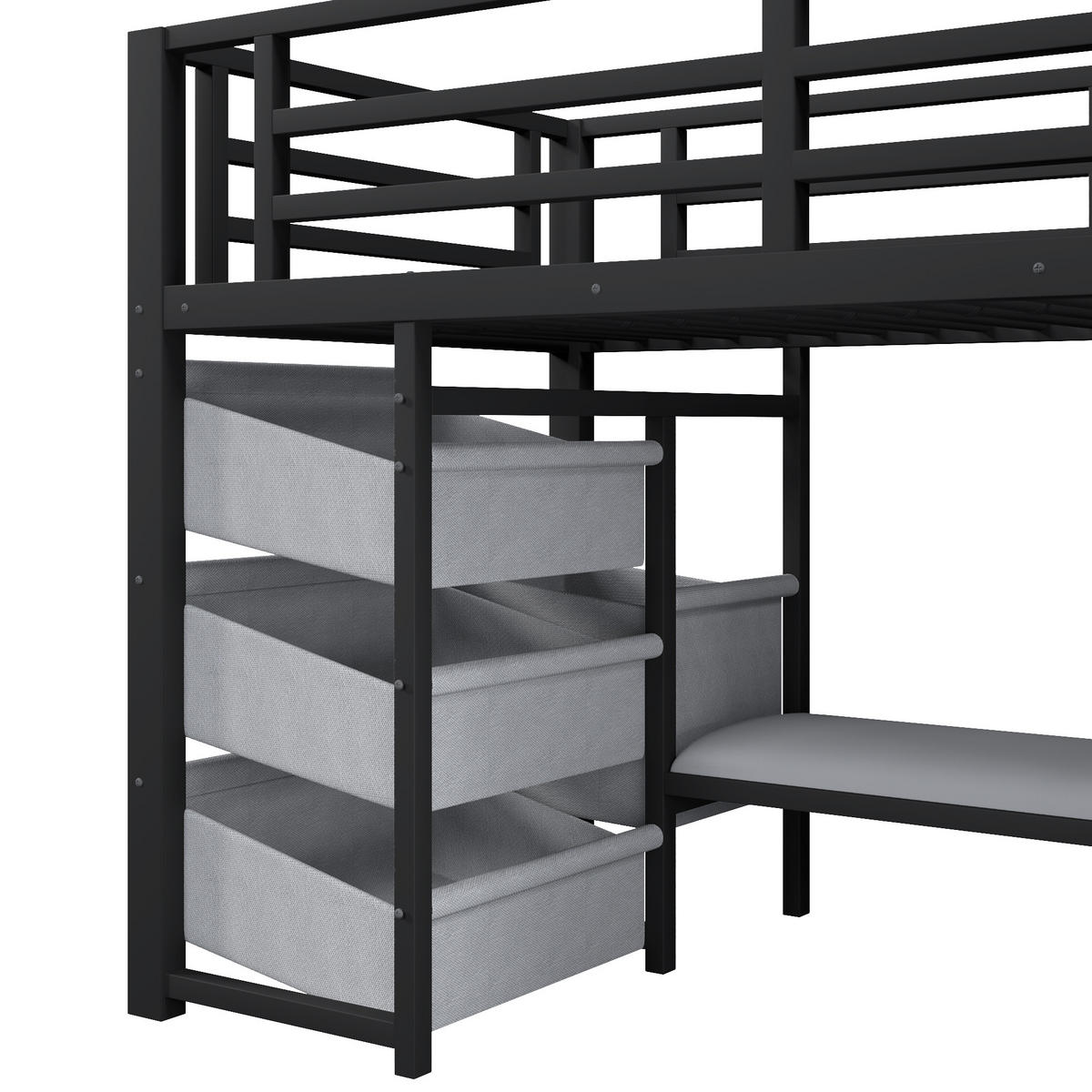 HALBHOHES BETT 90x200cm Schwarz Metall LED-Licht Sitzkissen - Schwarz, Metall (90/200cm) - FLIEKS