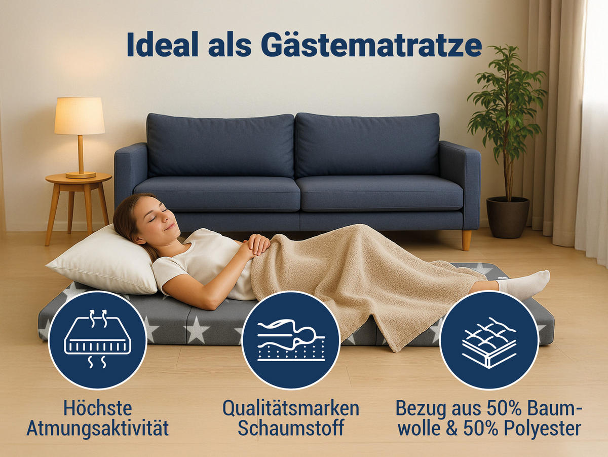 FALTMATRATZE Samba , Farbe: Sternenmuster (Grau) - Grau, Textil (70/190cm) - Sun Garden