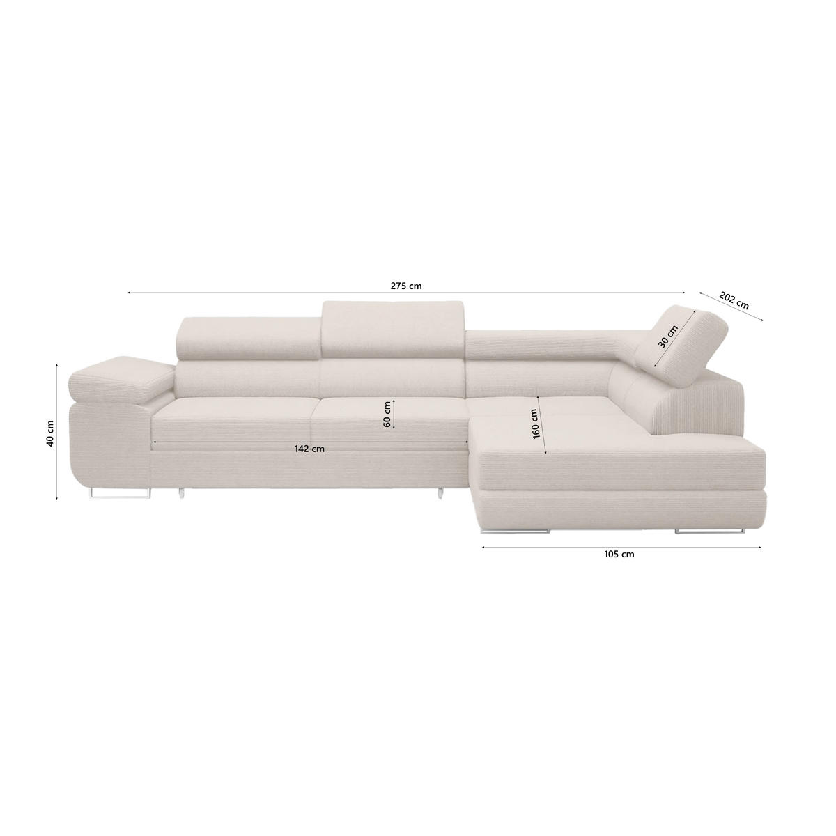 ECKSOFA Warton mit Schlaffunktion, Beige - Beige, Textil (275/202cm) - Fedve
