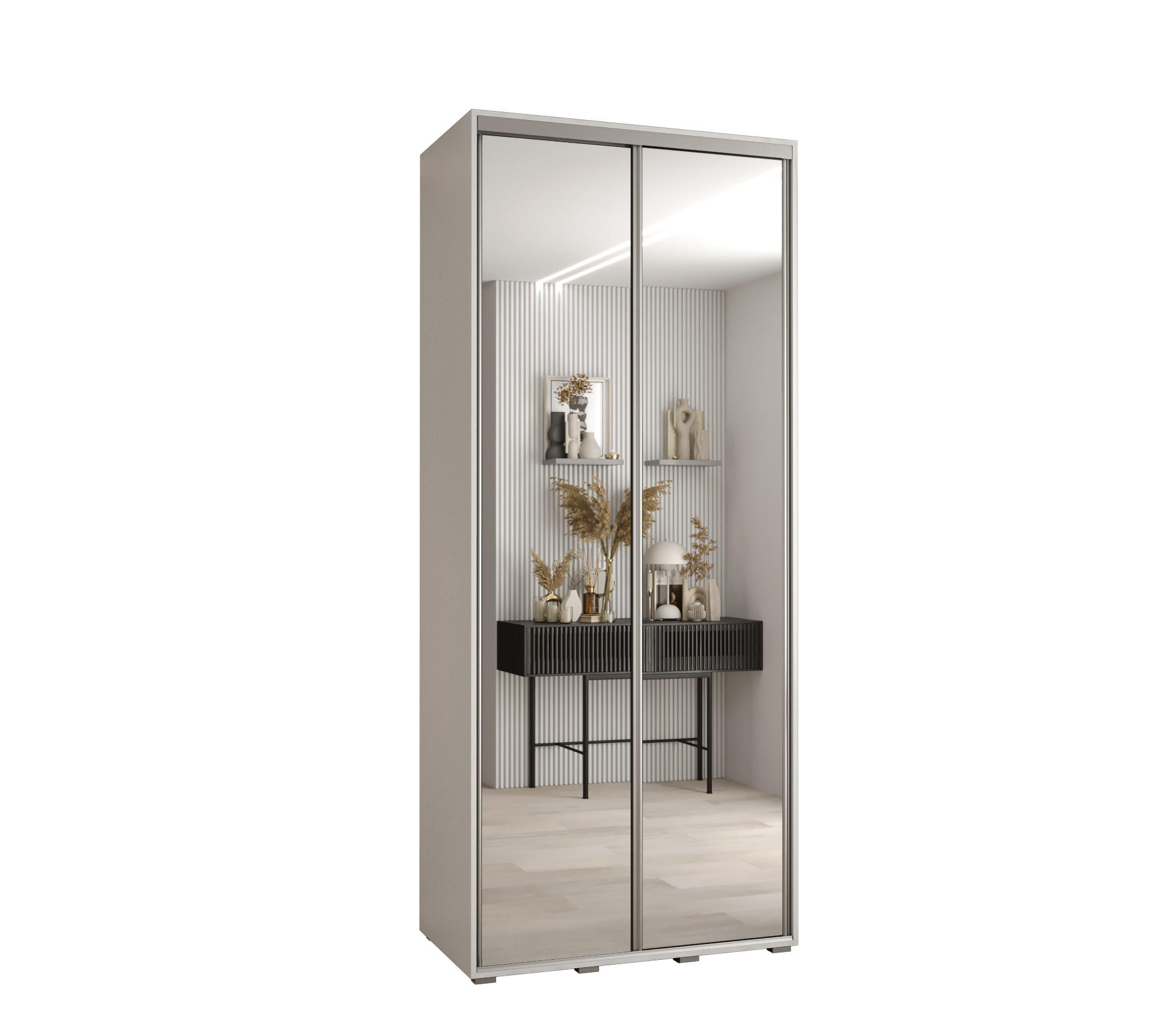 Abiks Möbel Schwebetürenschrank Weiß, Silber 110x235x45 cm
