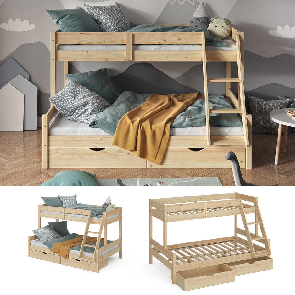 ETAGENBETT Everest Naturholz 120x200/80x200 cm mit Schubladen - Eichefarben, Holz (120/200cm) - VitaliSpa