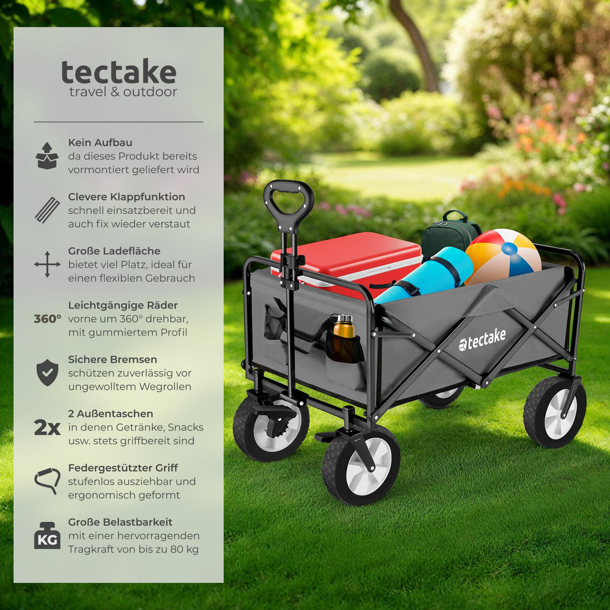 BOLLERWAGEN Leon, inklusive Tragetasche, Belastbarkeit 80 kg, grau - Grau, Kunststoff (53.5/101/91cm) - tectake