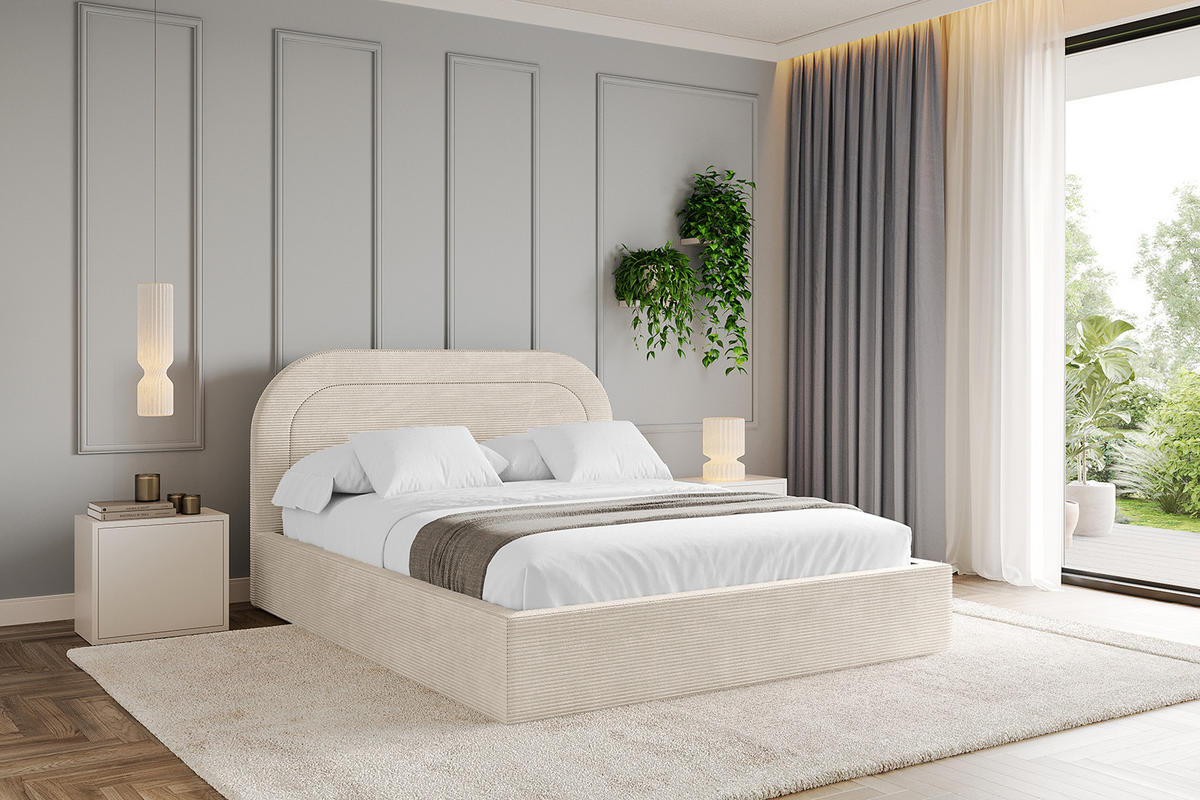 POLSTERBETT mit Bettkasten und Lattenrost, Bett mit Matratze H3/H4 - LERAY 180x200 Beige - Creme, Holzwerkstoff/Textil (180/200cm) - ALTDECOR