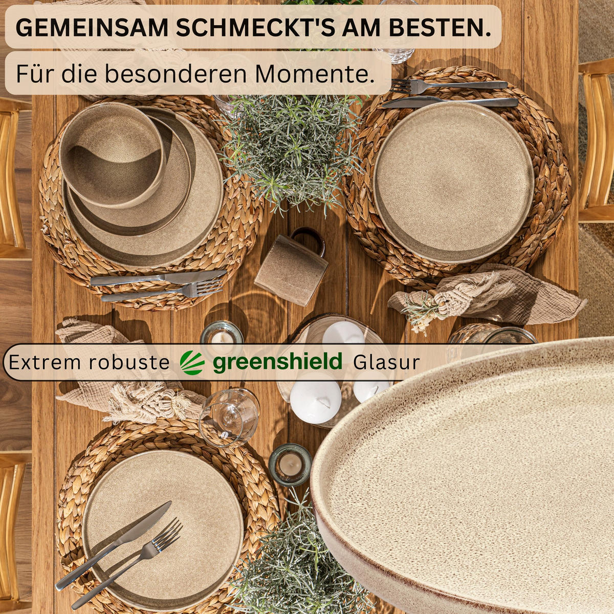 SPEISETELLER SET KAIRO MOCHA - 4 teilig aus Steingut - Beige, Keramik (34.6cm) - Sänger