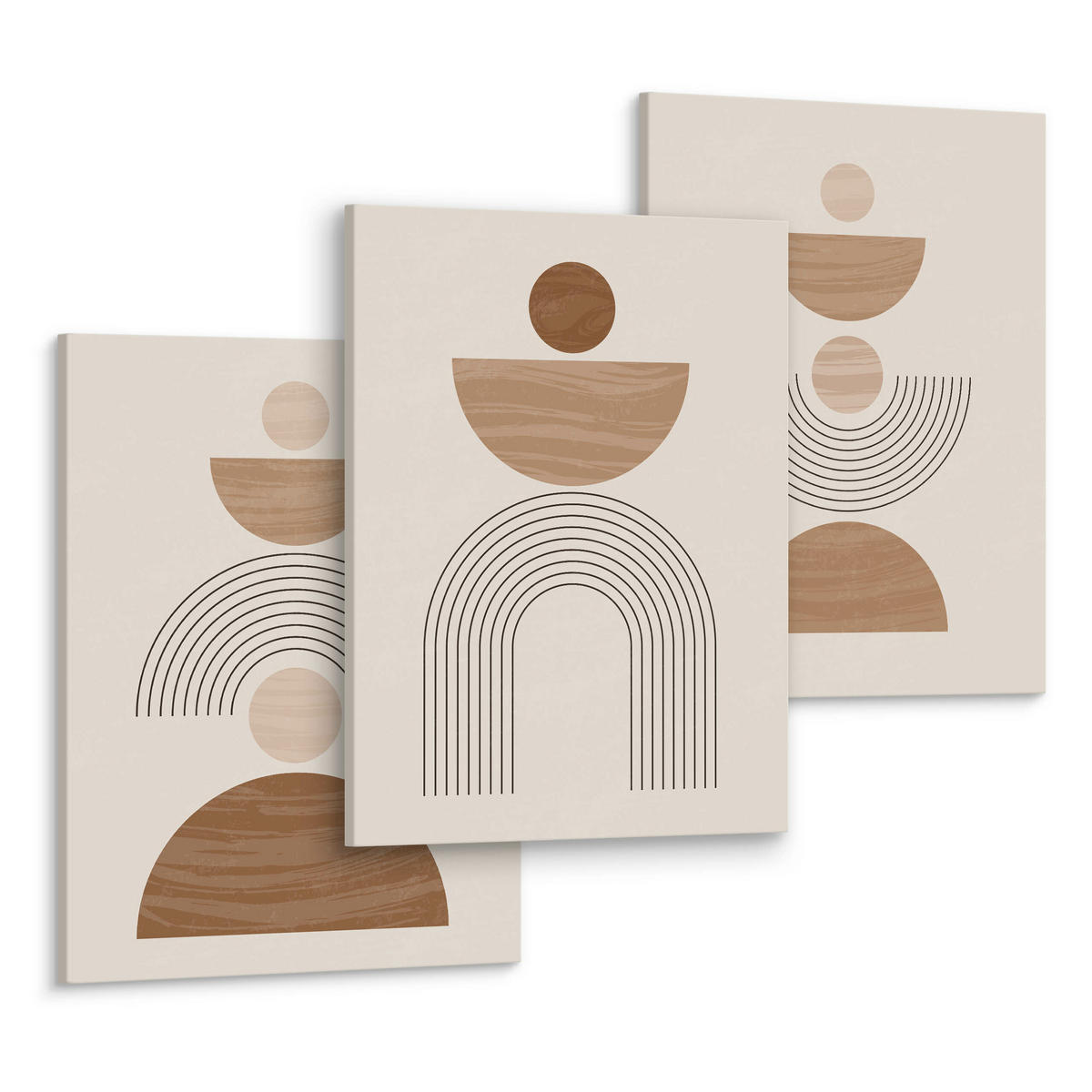 LEINWANDBILDER 3-er Set Geo-Muster Boho - Beige/Weiß, Textil (90/40cm) - Muralo