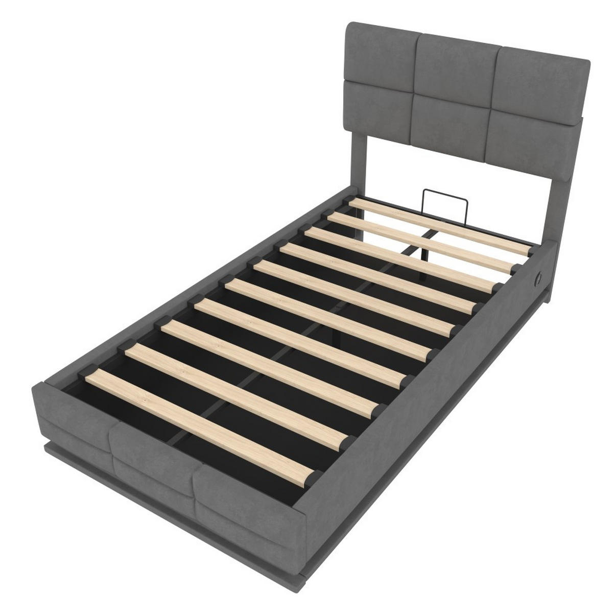 BOXBETT 90/200 mit Bettkasten, LED, USB/Typ C-Ladeanschluss,Samt,Grau - Grau, Holz (90/200cm) - LVHOM